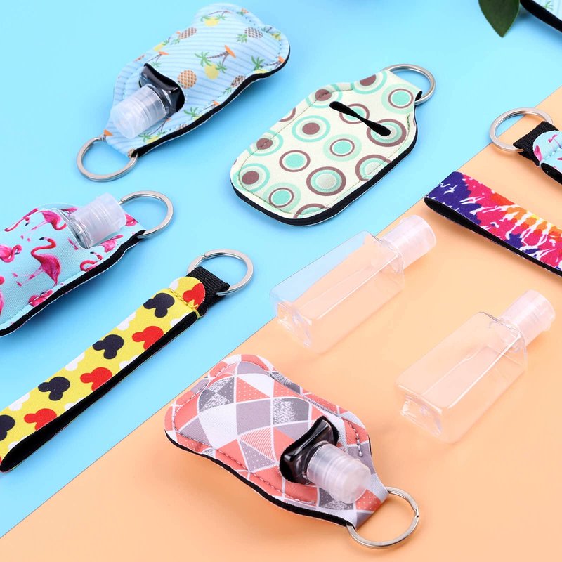 Empty Hand Sanitizer Holders Set 60pcs, Include 20 Portable Refillable Travel Bottle Container with Flip Cap, 20 Reusable Bottle Holders, 20 Wristlet Keychain