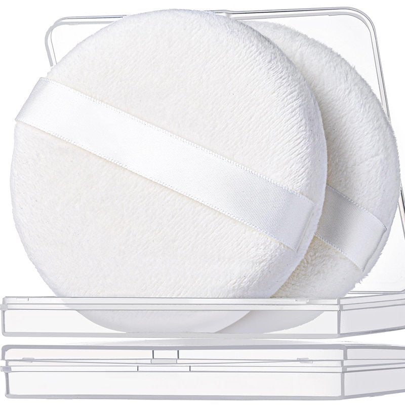 Teenitor 2pcs Powder Puff, 4.13 Inch Powder Puff for Body Powder, Body Powder Puff Large Powder Puff Loose Powder Puffs Soft Velour Body Powder Puff and Container White