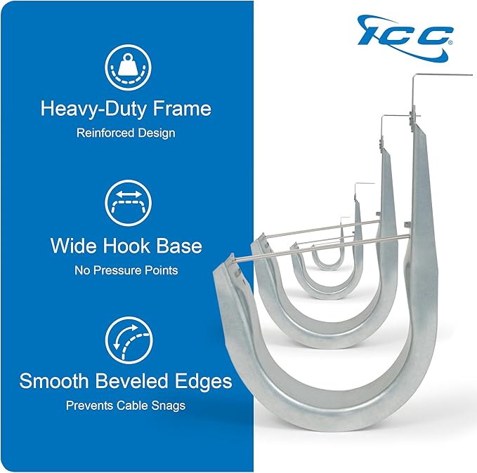 ICC Ceiling Mount J Hook 1-5/16" Without Retainer Clip – Galvanized Steel Cable Management Hooks for Hanging Cable - Rust-Resistant, EIA and TIA Compliant - 1-5/16 Inch 25 Pack