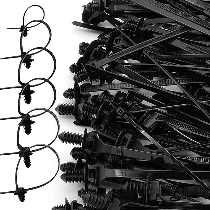 Semrien 120 Pcs Push Mount Cable Ties Assorted Sizes, Black Nylon Push Mount Zip Ties Wire Harness Clips, 6-Types Snap in Zip Ties Self Locking Automotive Wire Ties for Wire Tying, Automotive