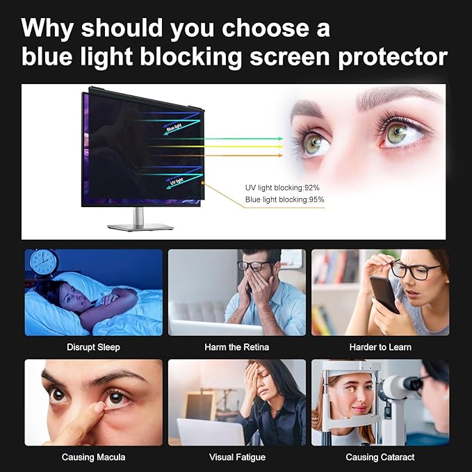 Hoktods Magnetic Computer Privacy Screen Filter 21.5 Inch, Removable Hanging Aluminum Alloy Privacy Shield for 16:9 Widescreen Monitor, Anti Spy Anti Scratch Anti Glare Blue Light Screen Guard