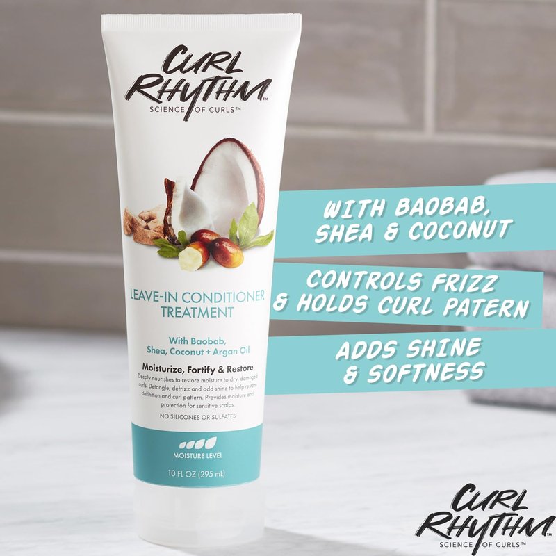 Curl Rhythm Leave-in Conditioner Treatment - Leave-in Conditioner for Curly Hair - Hair Moisturizer with Shea, Coconut, and Argan Oil - 4 pc