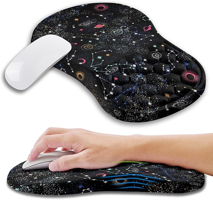 Kuosgm Ergonomic Mouse Pad Wrist Support with Memory Foam Massage Bulge, Carpal Tunnel Pain Relief Mousepad Wrist Rest for Mouse(12x8 inch, Galaxy)