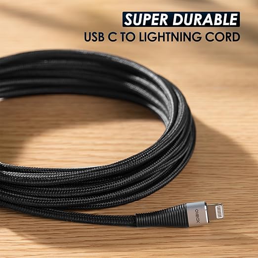 ohbox USB C to Lightning Cable [10FT, 2Pack] Long iPhone Charger Braided PD Fast Charging Cord for iPhone 14 13 12 11 8 7 6 6s XR/XS/SE/X, iPad - Black