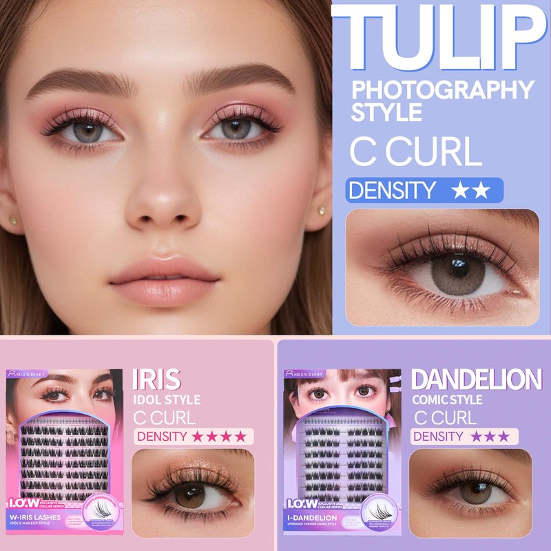 MLEN DIARY Natural C Curl Eyelash Clusters O-Tulip 10.5-13.5MM 105pcs Wispy Lash Clusters Kit Short Lightweight Handmade PBT Fiber for Bigger Eyes (O-Tulip 10.5-13.5MM)