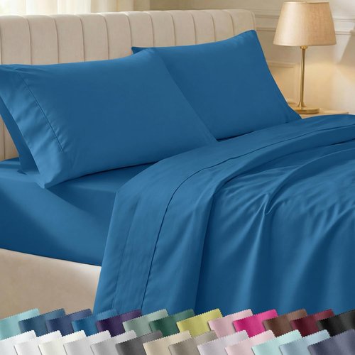 California Design Den King Size Cotton Sheet Set - 400 TC Silky Smooth Sateen Weave, Deep Pockets, Cobalt Blue