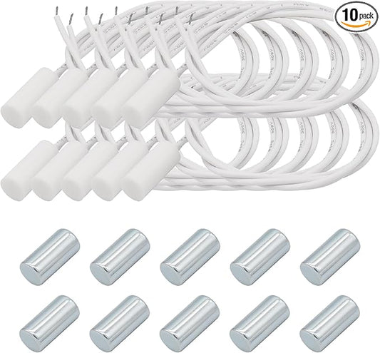 FOCMKEAS 10PCS Recessed Wired Security Window Door Contact Sensor, Normally Closed NC, Door Alarm Magnetic Reed Switch with 2 Wire, ABS White, RC-34A