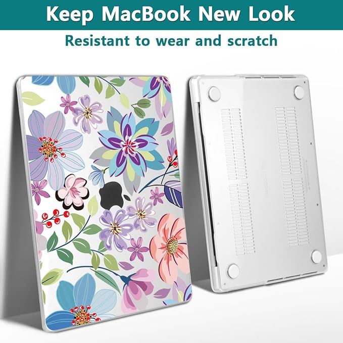 Teryeefi for M5 MacBook Pro 14 inch Case M4 M3 M2 M1 (2025 2024 2022 2021) Model A3112 A3185 A3401 A2918 A2992 A2779 A2442, PC Hard Shell+ Keyboard Cover +Type C Adapter, Pretty Flowers Clear-104