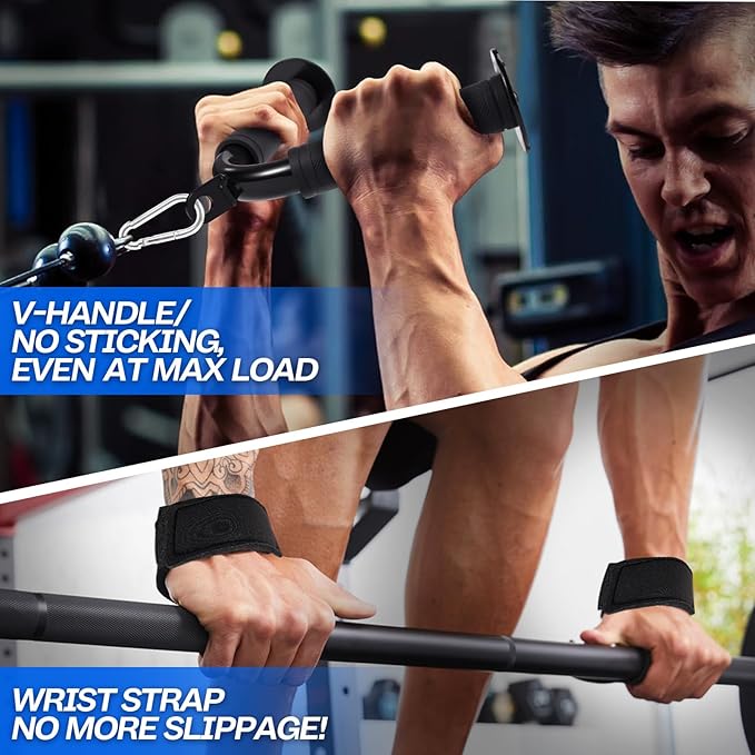 YORWHIN 10-in-1 Cable Machine Attachments Set for Gym - Includes Tricep Rope, V-Bar, Straight Bar, D-Handle, Ankle/Wrist Straps, Storage Bag - Compatible with LAT Pulldown & Home Gym Cable Machines