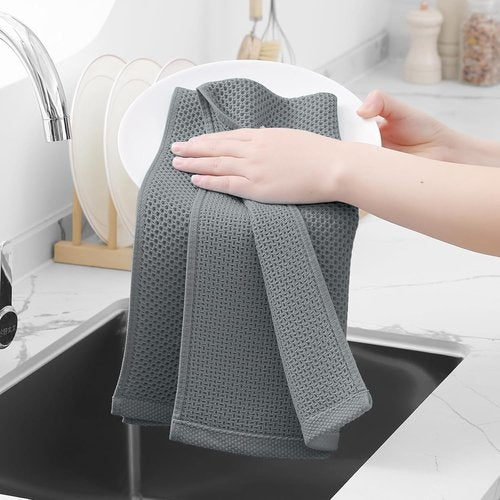 Homaxy 100% Cotton Waffle Weave Dish Towels - Ultra Soft & Absorbent | Quick Drying, 13 x 28 Inches, 8-Pack, Grey