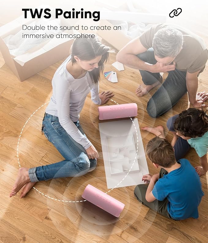 Bluetooth Speaker, 20W HD Sound, Portable Wireless, IPX5 Waterproof, Up to 24H Playtime, TWS, for Home/Party/Outdoor/Camping/Beach Essentials, Birthday Gift for Fathers Day Men Dad Husband (Pink)