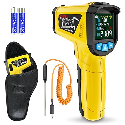 Infrared Thermometer Temperature Gun, -58°F to 1472°F, Digital Laser Thermometer Gun with Probe for Cooking, Pizza Oven, Grill & Engine, IR Thermometer Temp Gun with Adjustable Emissivity & Humidity