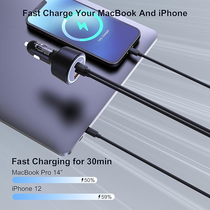 Ubigbuy 205W USB C Car Charger - 3-Ports, PD3.1 140W