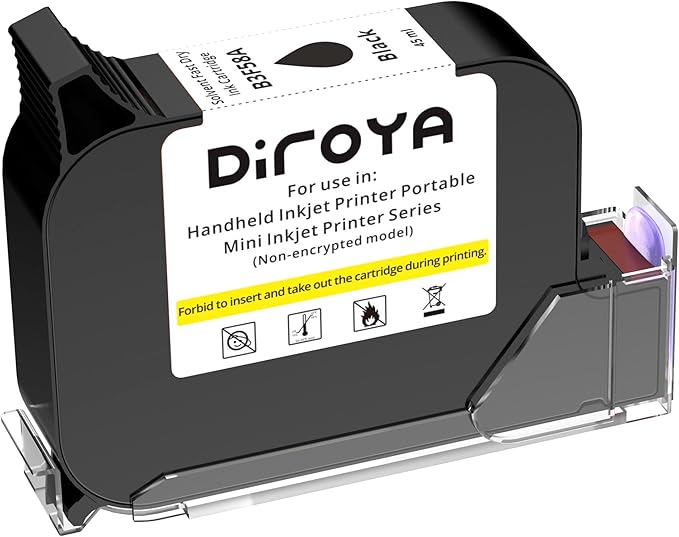 diroya Handheld Printer Ink Cartridge 45ml Solvent Fast Dry, 0.5-Inch Nozzle for Non-Encrypted Portable Mobile Inkjet Printer Only, Universal Surface Printing