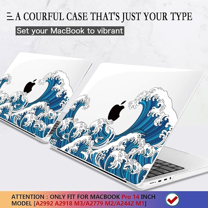 CISSOOK Ocean Case for MacBook Pro 14 inch 2021 2022 2023 2024 2025 2026 Release Model M1 M2 M3 M4 M5 Pro/Max Chip, Wave Hard Shell for Pro 14-inch with Touch ID