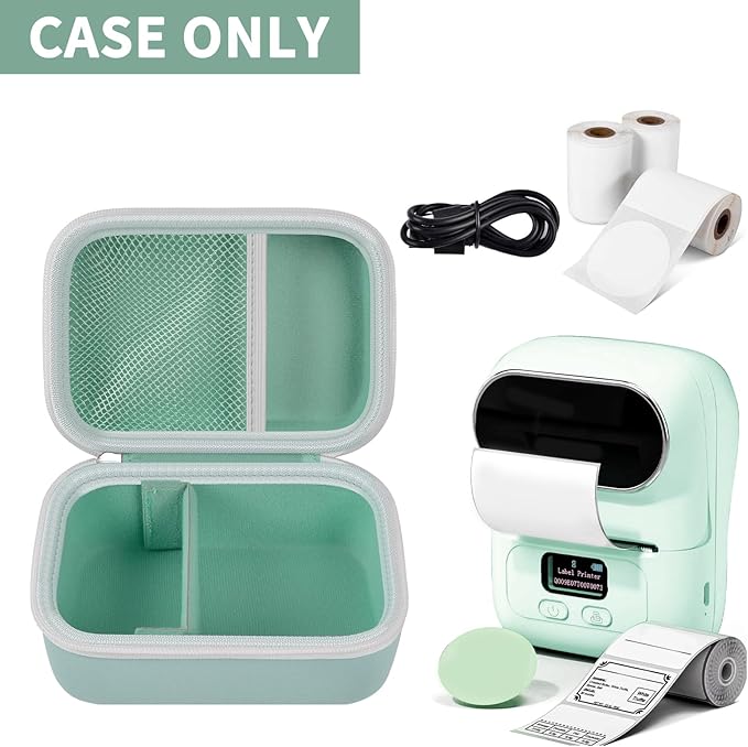 Boobowl Case Compatible with Phomemo M110 Label Maker - Portable Mini Bluetooth Thermal Label Maker Carrying Storage Bag for Printer Labels, USB Cable and Accessories Black (Box Only) - Green