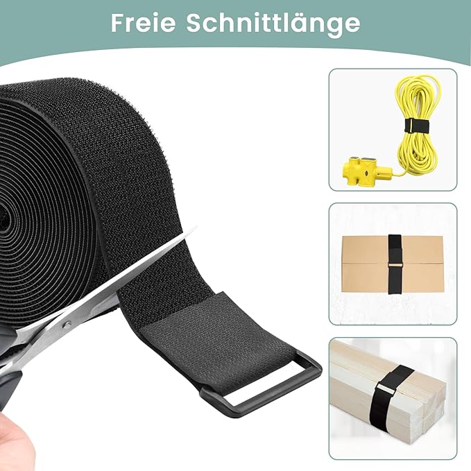 WSZJINB 2In x 32Ft Cable Straps Heavy Duty With 30 Buckles, Black Hook and Loop Straps, Reusable Cable Ties for Organizer or Storage.