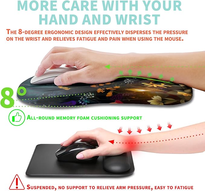 Kuosgm Ergonomic Mouse Pad Wrist Support with Memory Foam Massage Bulge, Carpal Tunnel Pain Relief Mousepad Wrist Rest for Mouse(12x8 inch, Midnight Forest)