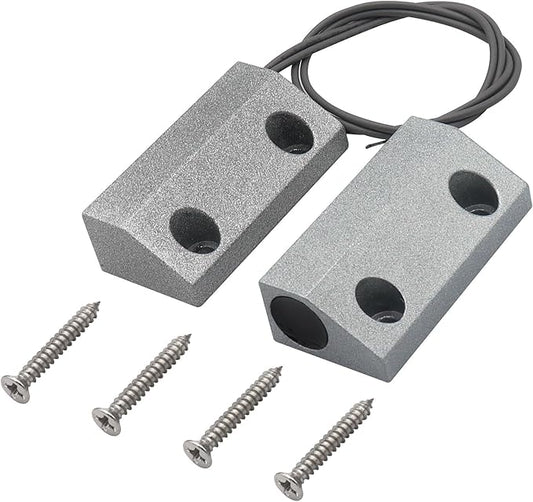 FOCMKEAS Magnetic Reed Switch Wired Surface Mount Normally Open NO Contact Sensor Alarm Magnetic Door Switch with 2 Wires, Zinc Alloy Sliver, MC-56