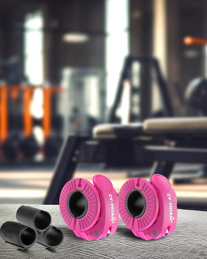ZY-HUAN Pro Barbell Clips 1 inch Barbell Clamps 0.9-1.18inch Quick Release Weight Clips for Bars Multi-Size Adjustable Olympic Barbell Clamps (Rose)