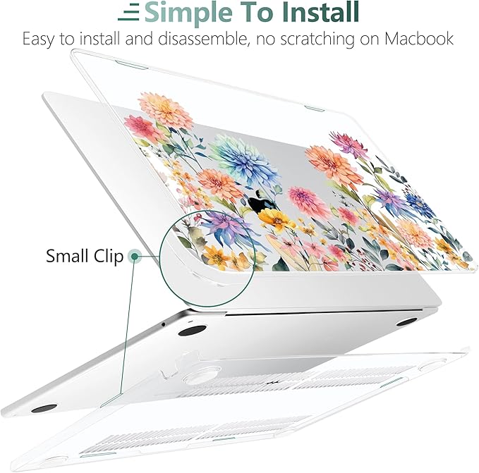 TWOLSKOO for MacBook Air 13 inch Case M5 2026 M4 2025 M3 M2 2024-2022 A3449 A3240 A3113 A2681, Plastic Hard Shell & Keyboard Cover & Screen Film for MacBook Air 13.6 inch Case, Beautiful Flowers