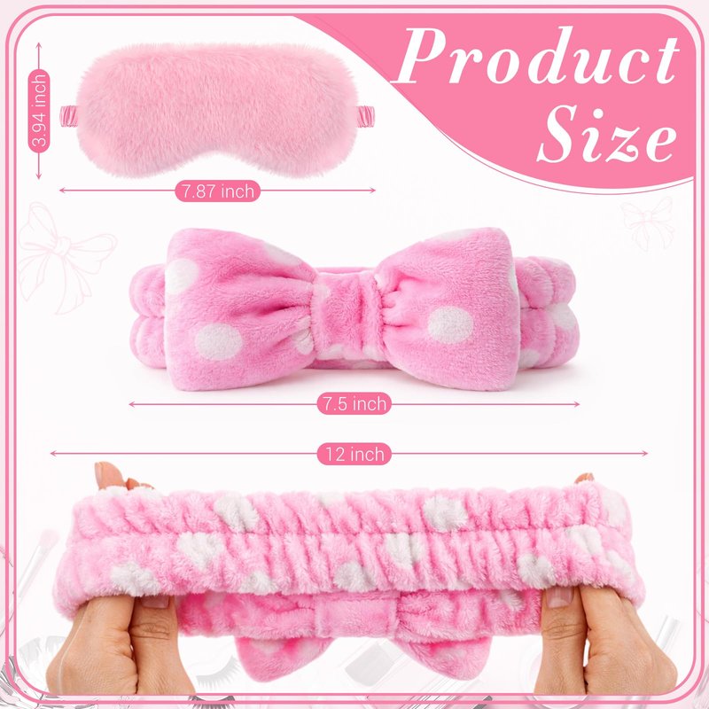 Maiteenly 24 Pieces Spa Sleepover Party Favors Supplies Include Spa Headband Sleep Eye Mask Bulk for Women Adult Slumber Wedding Birthday Bachelorette Party Supplies (Pink and Dot)
