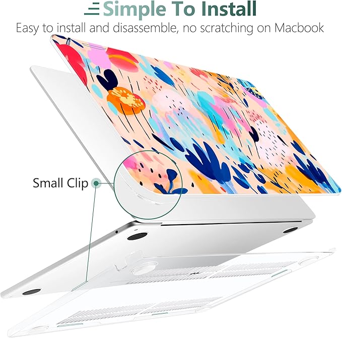 TWOLSKOO for MacBook Air 15 inch Case 2025 2024 2023 Release M4 A3241 M3 A3114 M2 A2941, Plastic Hard Shell & Screen Protector & Keyboard Cover &Type C Adapter, Bright Abstract Floral