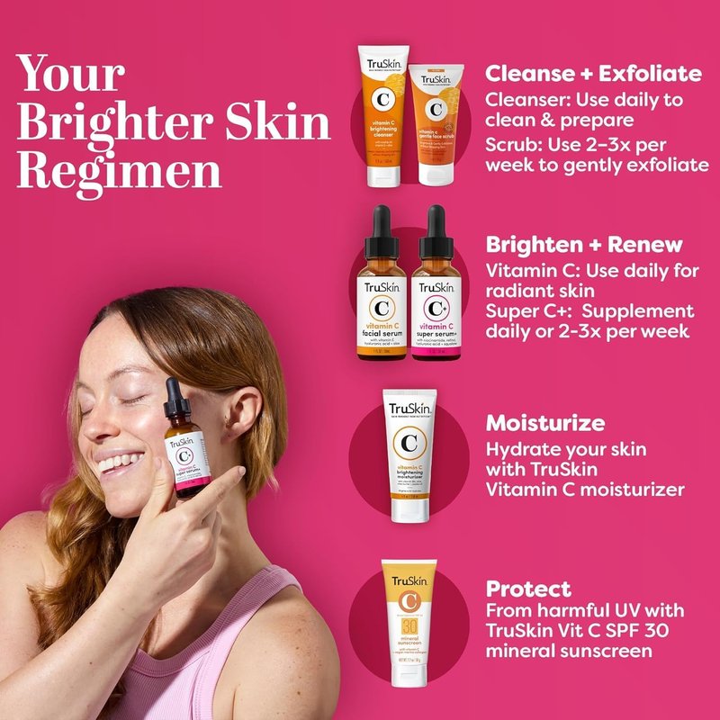 TruSkin Super C Duo - Vitamin C Plus Super Serum, 1 fl oz & Vitamin C Brightening Moisturizer, 2 fl oz - Two-Step Anti Aging Skin Care Set for Hydrated, Smooth & Firmer-Looking Skin