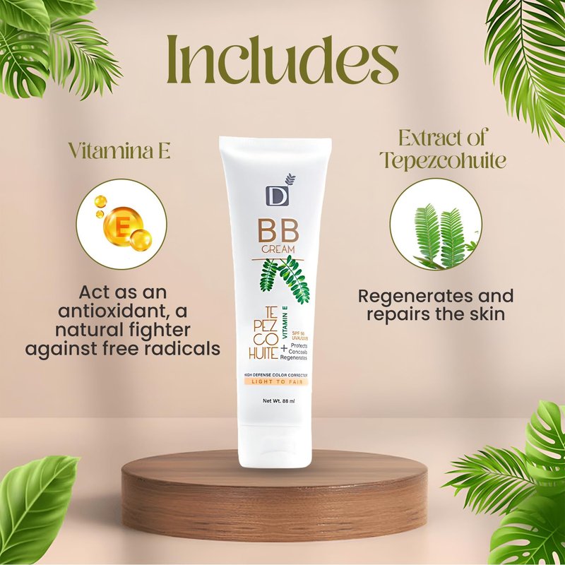 Unisex BB Cream with SPF 50, 3-in-1 Protection, Coverage & Regenerating properties 88ml - Natural ingredients - Tepezcohuite, chamomile, licorice (Medium-Tan) - Eco-Friendly, UNISEX,
