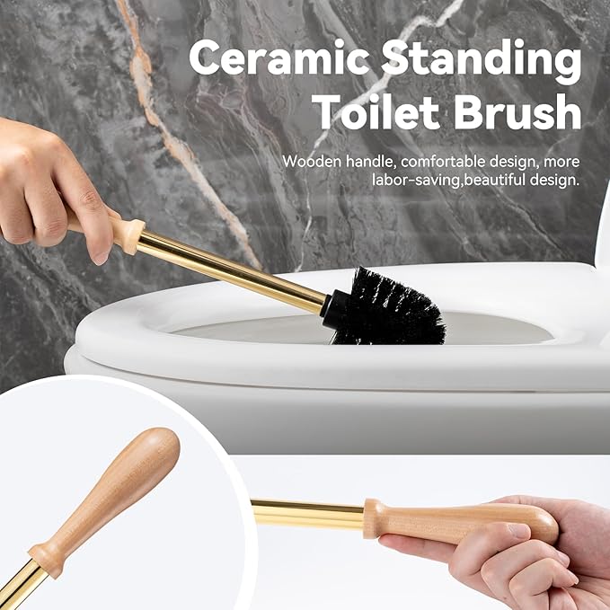 Turtle Base Toilet Brush Set - Gold Ceramic Toilet Scrubber Brush 7.5â Bowl Cleaner with Ergonomic Handle, Mini Cute Bathroom Cleaning Brush - Bathroom Decor