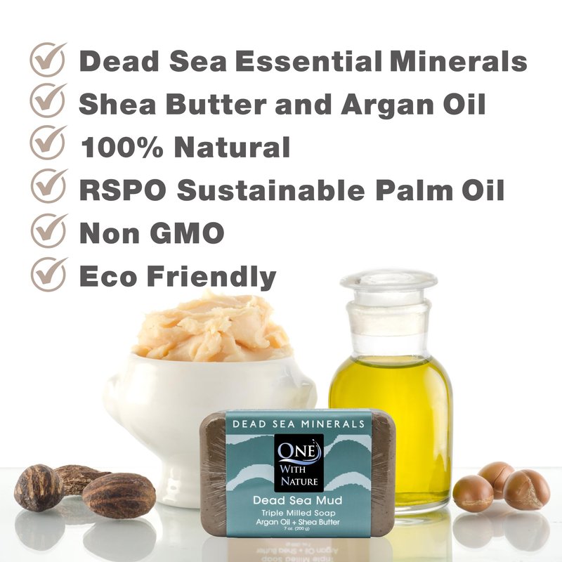 One With Nature Dead Sea Mud Soap 4oz 3-Pack – Purifying and Exfoliating Soap Bar with Dead Sea Salt Minerals for Face & Body, for Men & Women, Unscented