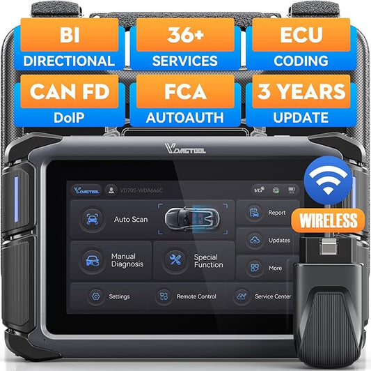 Bidirectional Scan Tool VDIAGTOOL VD70S, 2026 Wireless OBD2 Scanner Diagnostic Tool with 36+ Resets, All System Scanner for Car, FCA Autoauth, CAN FD & DoIP, ECU Coding, PMI, 3 Years Update