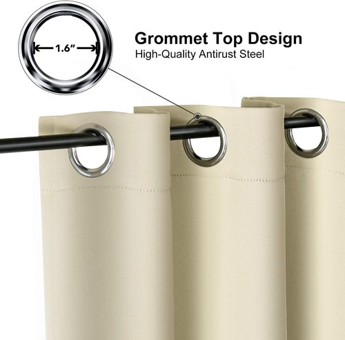 ChrisDowa Room Darkening Curtains - 108-Inch Long Grommet Blackout Panels Set | Thermal Insulated Beige