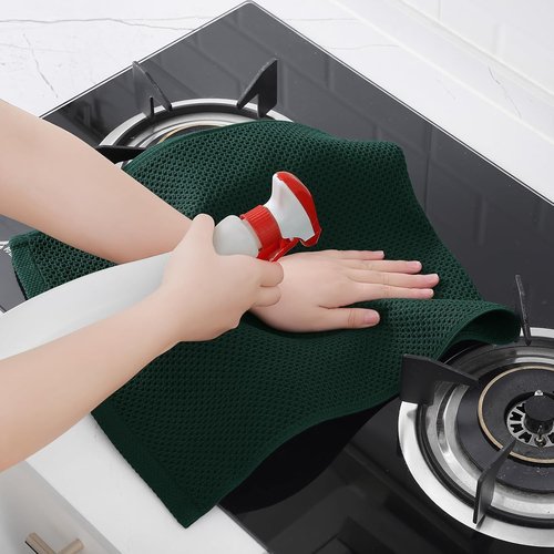 Homaxy Kitchen Dish Towels - Ultra Soft 100% Cotton Waffle Weave, Quick Drying, 13 x 28 Inches, 6-Pack | Blackish Green