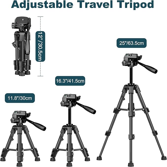 JOILCAN Mini Tripod for Camera, 25" Tabletop Camera Tripod, Portable Travel Tripod with Phone/Tablet Holder, Lightweight Aluminum Tripods for DSLR Phone Spotting Scope