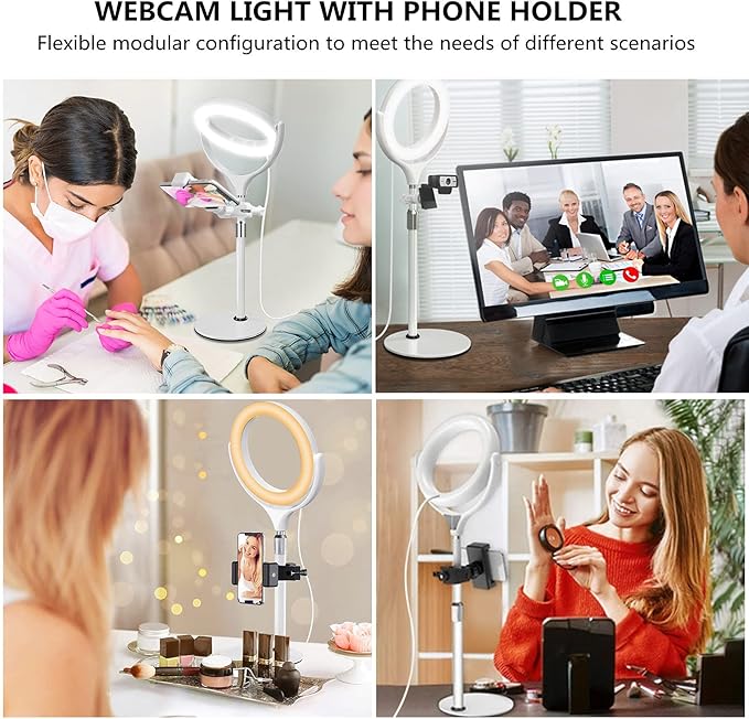 8 inch Desk Ring Light with Stand, Adjustable Zoom Lighting for Computer, Circle Light for Video Conference, Zoom Calls, Virtual Meeting, Video Recording, Streaming, Podcast