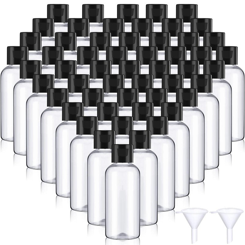 Mifoci 100 Pcs Small Plastic Bottles with Caps 2 oz Clear Empty Squeeze Bottle with Flip Cap Small Refillable Transparent Travel Dispenser Container for Shampoo Lotion Conditioner Liquid Soap