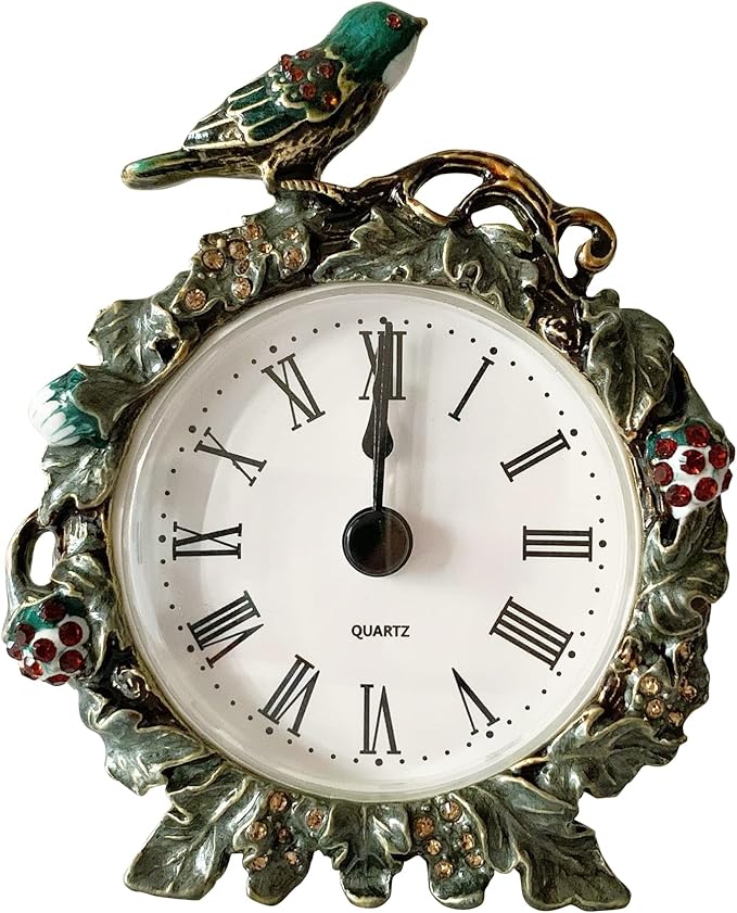 Pewery Decorative Mini Table Clock, Vintage Metal Silent Analog Quartz Battery Operated Table Top Clock for Living Room Decor Shelf