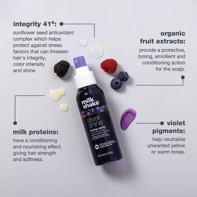 milk_shake Silver Shine Toning Spray - Platinum Hair Violet Pigment Spray | Counteracts Unwanted Yellow/Golden Tones| Strengthens and Hydrates | 3.4 fl oz (100 ml)
