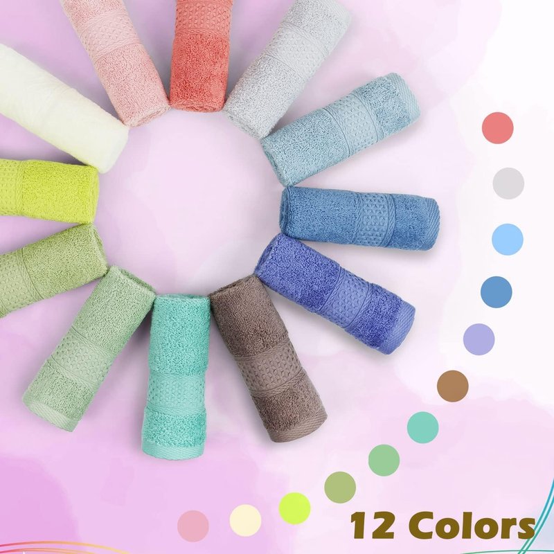 Cleanbear 100% Cotton Washcloths 12 Pack Bath Wash Cloths Facecloths, 13 by 13 Inches Large Bathroom Washcloth Set 12 Assorted Colors (Multi, 12)