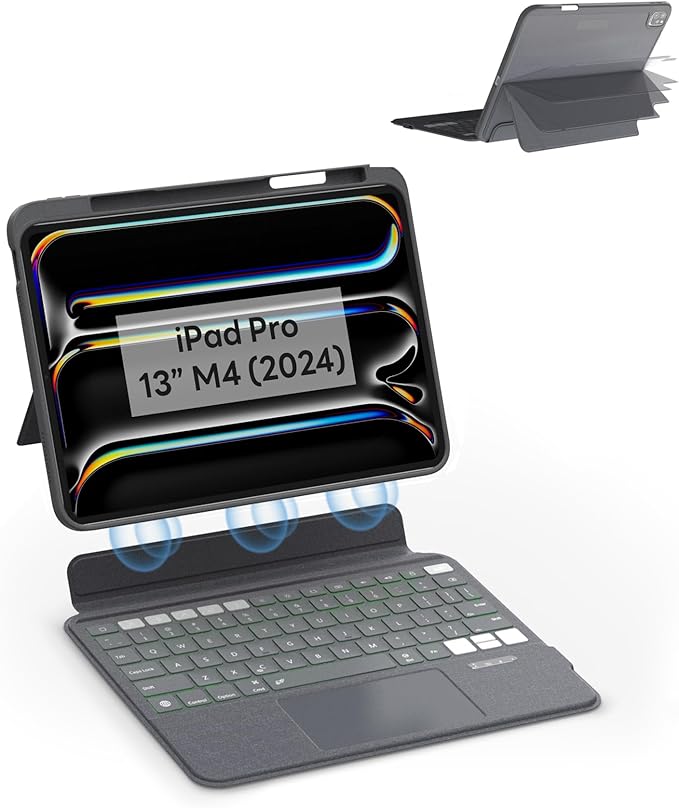 EIP Keyboard Case for iPad Pro 13 inch M5 (2025) / M4, Magnetic Detachable Keyboard with Patented Stylus Shortcuts, Adjustable Stand, Seven-Color Backlit [Not for Pro 12.9” 3-6th] [Not for Air 13”].