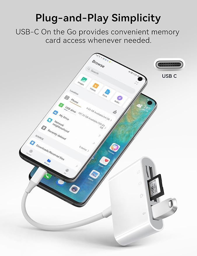 OPxjzws SD Card Reader, USB C to Micro SD/TF/CF Memory Card Reader, 4 in 1 USB Type C Camera Adapter for iPhone 15, iPad Pro, MacBook, Supports Memory Card SD/Micro SD/TF/Compact Flash