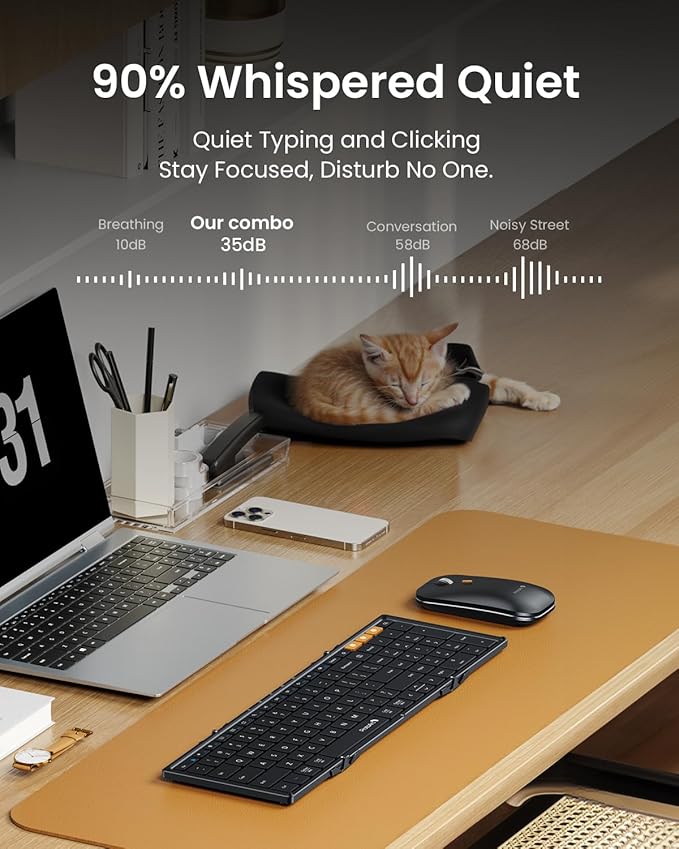 ProtoArc Foldable Keyboard and Mouse, XKM01 True Full-Size Folding Bluetooth Keyboard Mouse Combo for Business Travel, a Portable Office Suite On-the-Go, Compatible with Laptop iPad Tablet - Black