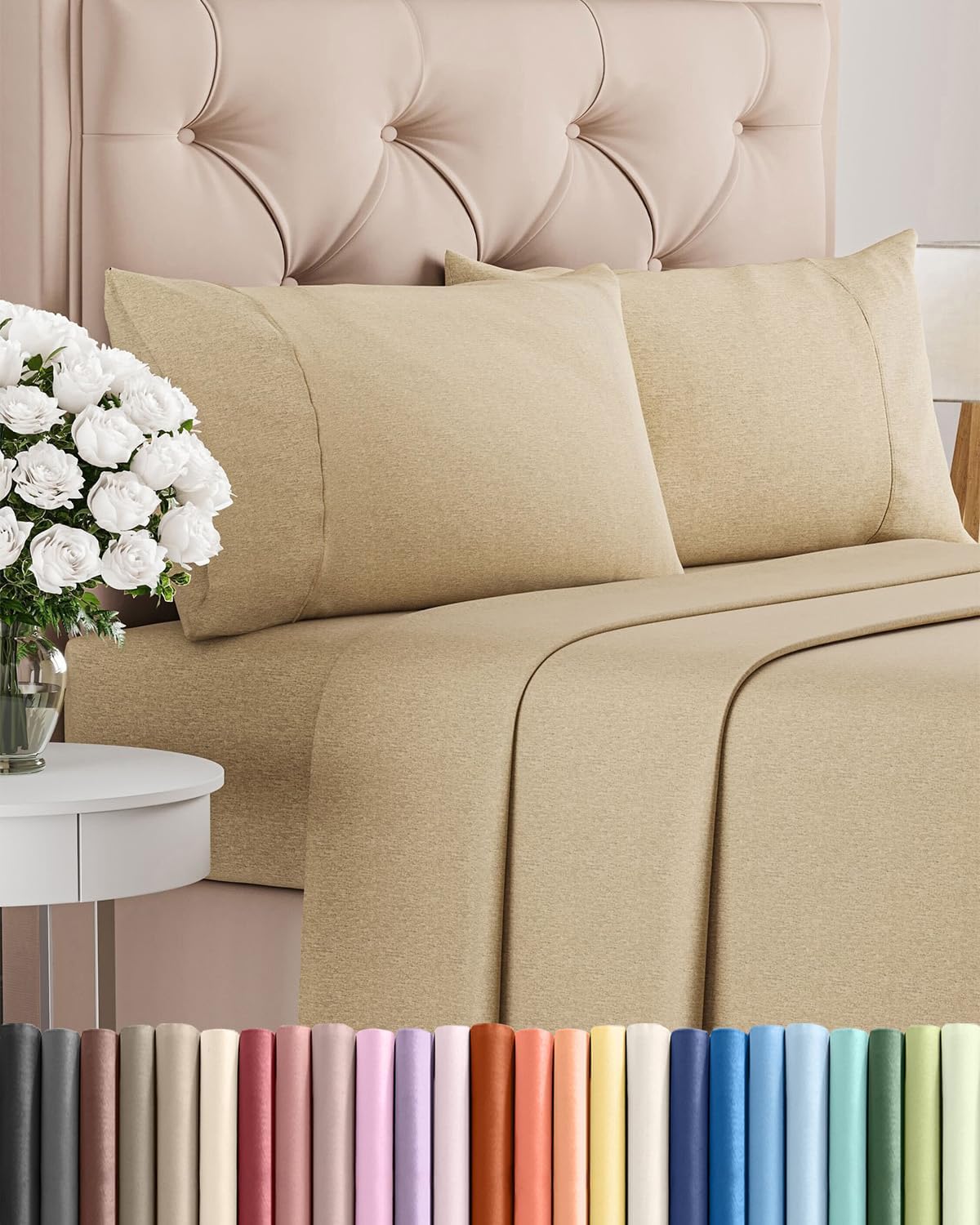 Skiennix Full Size 4-Piece Sheet Set - Comfy, Breathable & Cooling Hotel Luxury Bedding - Tan, Deep Pockets, Soft & Wrinkle-Free