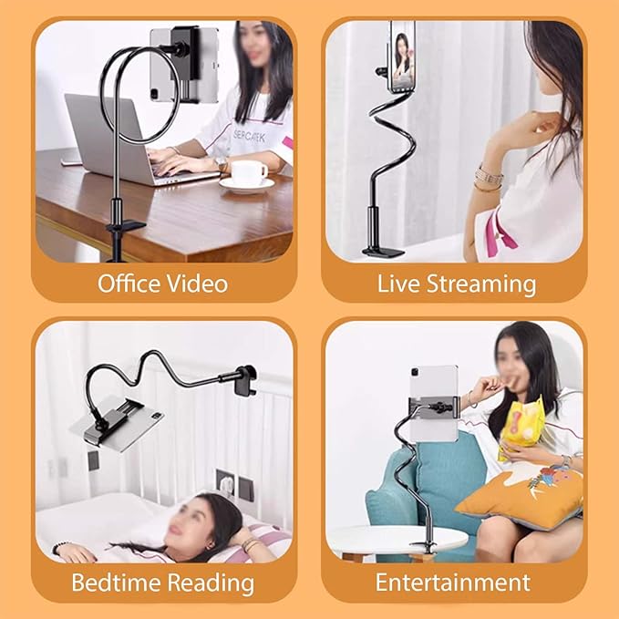 gsiollvderbarley Phone Holder,gooseneck Phone Holder,360° Rotate Support Rod One-Hand Adjustable Cell Phone Holder,for Desk Headboard Nightstand. (Black)