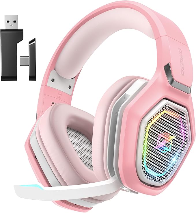 Ozeino 2.4GHz Gaming Headset Wireless with Flip Mic for Ps5, Ps4, PC, Gaming Headphones with USB-A & USB-C Transmitter, 40Hr Battery Bluetooth Headset for Laptop, Mobile, Mac