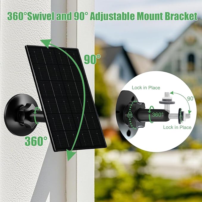 Zivif Solar Panel for Security Camera, 4W Solar Charger with Micro USB/USB-C Plug with Rechargeable Battery Cameras, IP65 Waterproof, 360° Adjustable Mount & 9.8ft Cable, 1 Pack