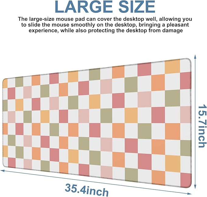 NITAHHHY Gaming Desk Pad Large Extra Length Multicolored Chess Board Mouse Pad Keyboard Laptop Non-Slip Waterproof with Rubber Base Thick Stitched Edge Mouse Mat for Office Home 35.4 x 15.7 Inches