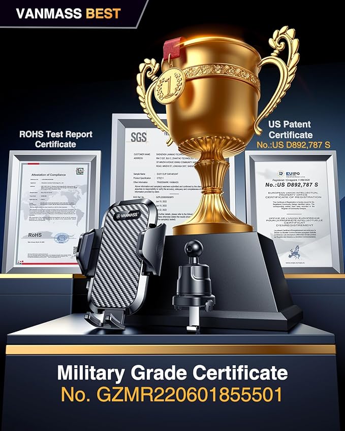 VANMASS 2026 Phone Holders for Your Car Ultimate Military-Grade Car Phone Holder Mount【Patent & Safety Certs】Upgraded Shockproof Truck Air Vent Phone Mount for iPhone 17 Pro Max 16 15 Samsung Android