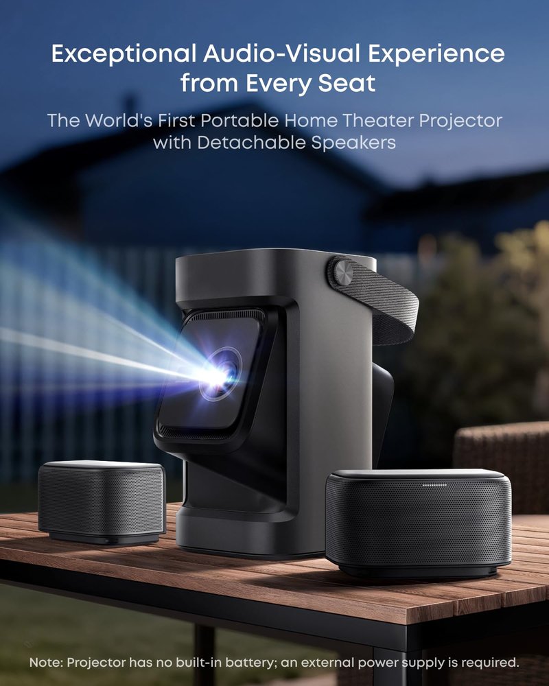 soundcore Nebula P1 Portable GTV Projector with Detachable Speakers, 650 ANSI Lumens, 1080P, 20W Truly 2.0 Surround Sound, Dolby Audio, Built-In Gimbal, Auto Adjustment, 180" Big Screen, Carry Handle